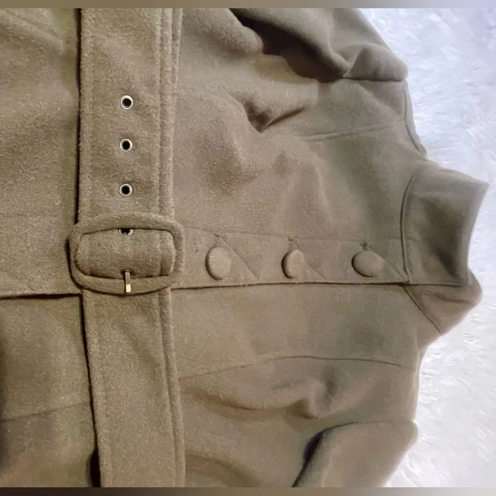 Modcloth Olive Belted High Collar Wool Coat - Picture 7 of 13